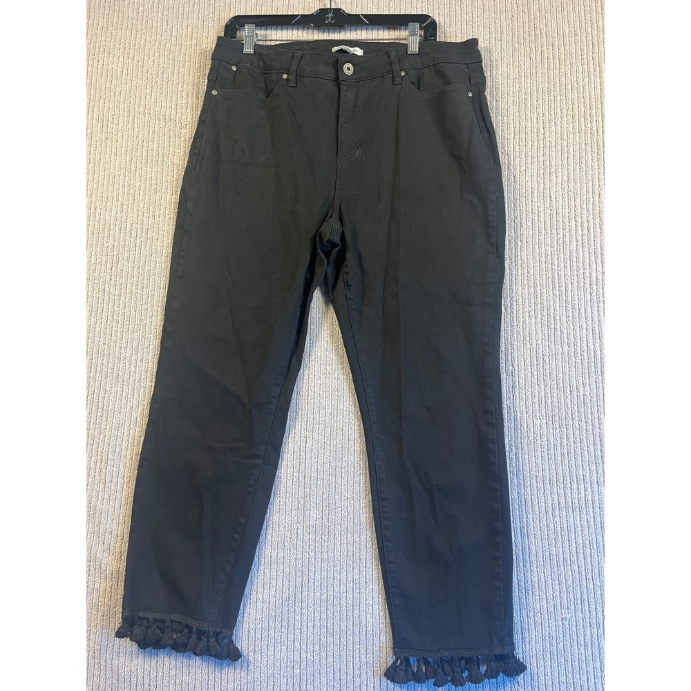 John Mark Jeans Womens 14 Black Tassel Fringe Hem Straight Leg Denim